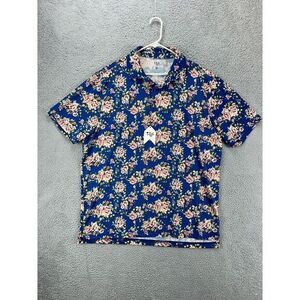 1764 Golf Shirt Adult 2XL Blue Floral Polo‎ Rugby Stretch Short Sleeve Mens NEW